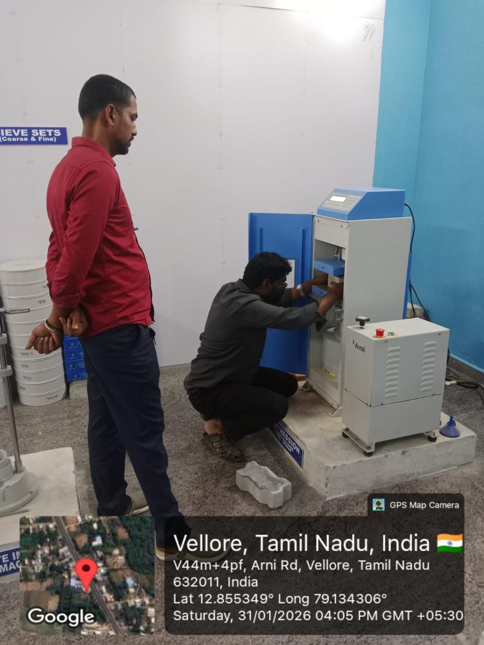 RVCS laboratory technician operating compression testing equipment