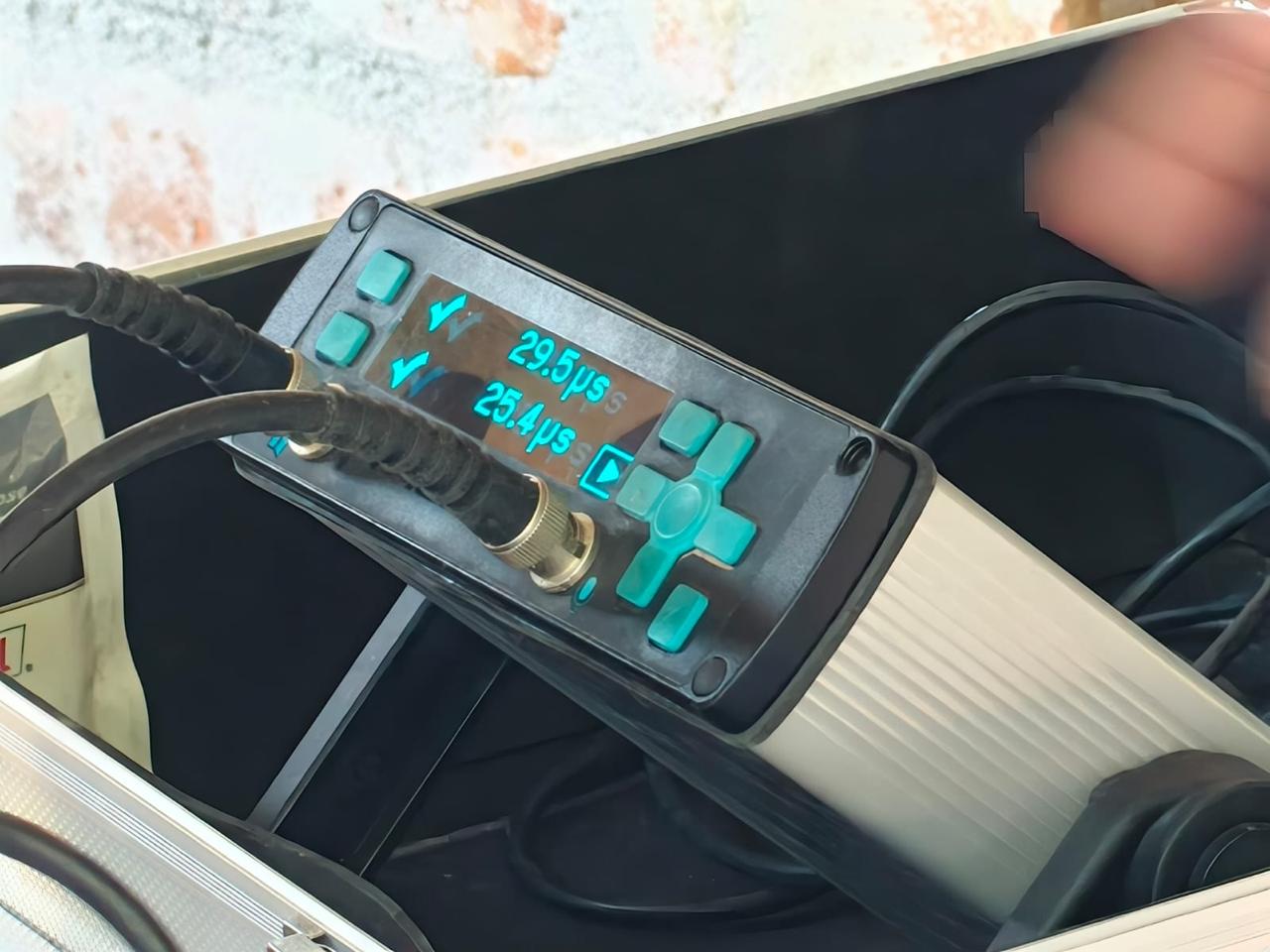 NDT ultrasonic pulse velocity testing of concrete structure